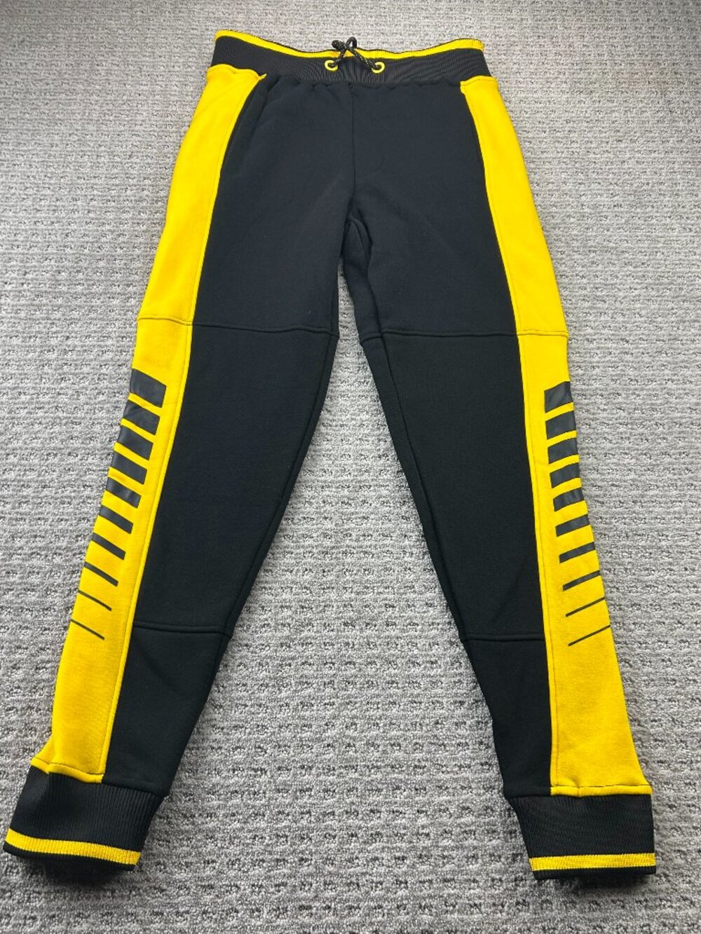 Vintage Akademiks Sweat Pants Men Medium M Black Yellow Stripes AKDMKS Y2K 2000s